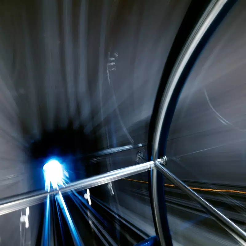 Blick aus der Standseilbahn in Le Treport in den Tunnel als freihändige, sechssekündige Aufnahme.
